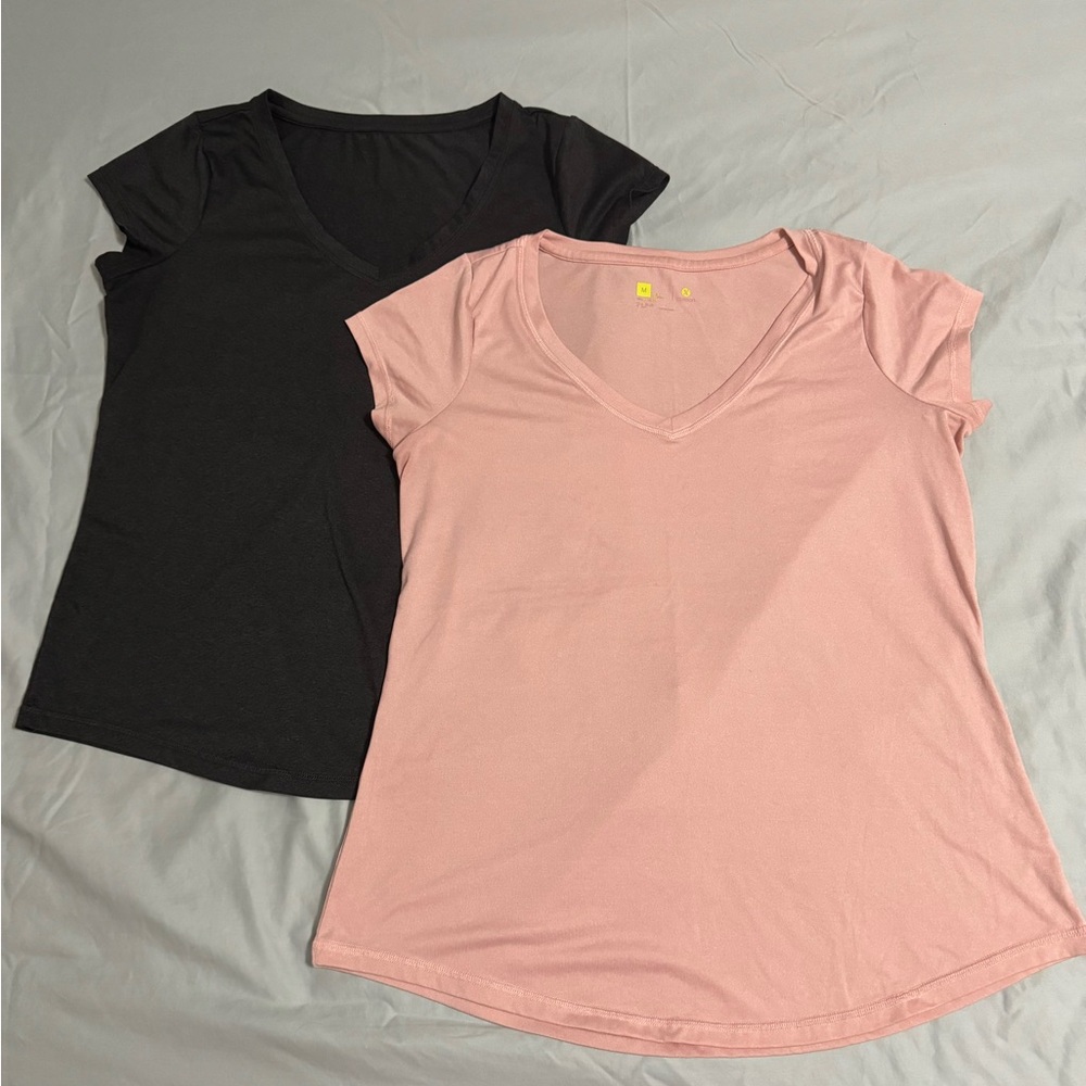 Set of Two Xersion Pink and Charcoal Gray V-neck Workout T-shirts